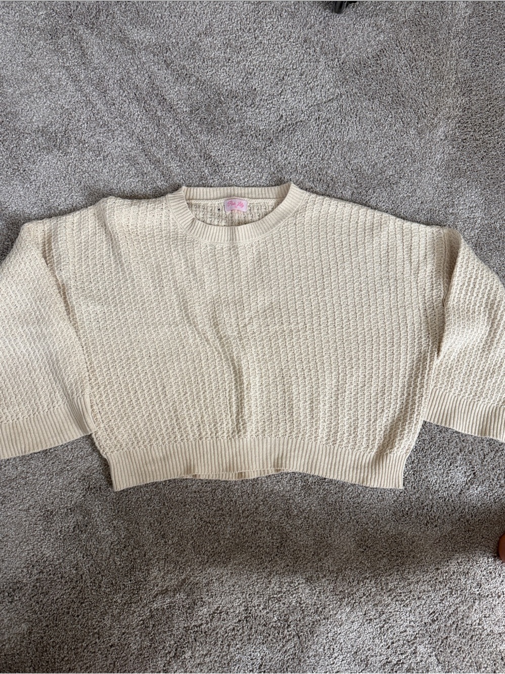 Pink Lily Cream Textured Crewneck Sweater